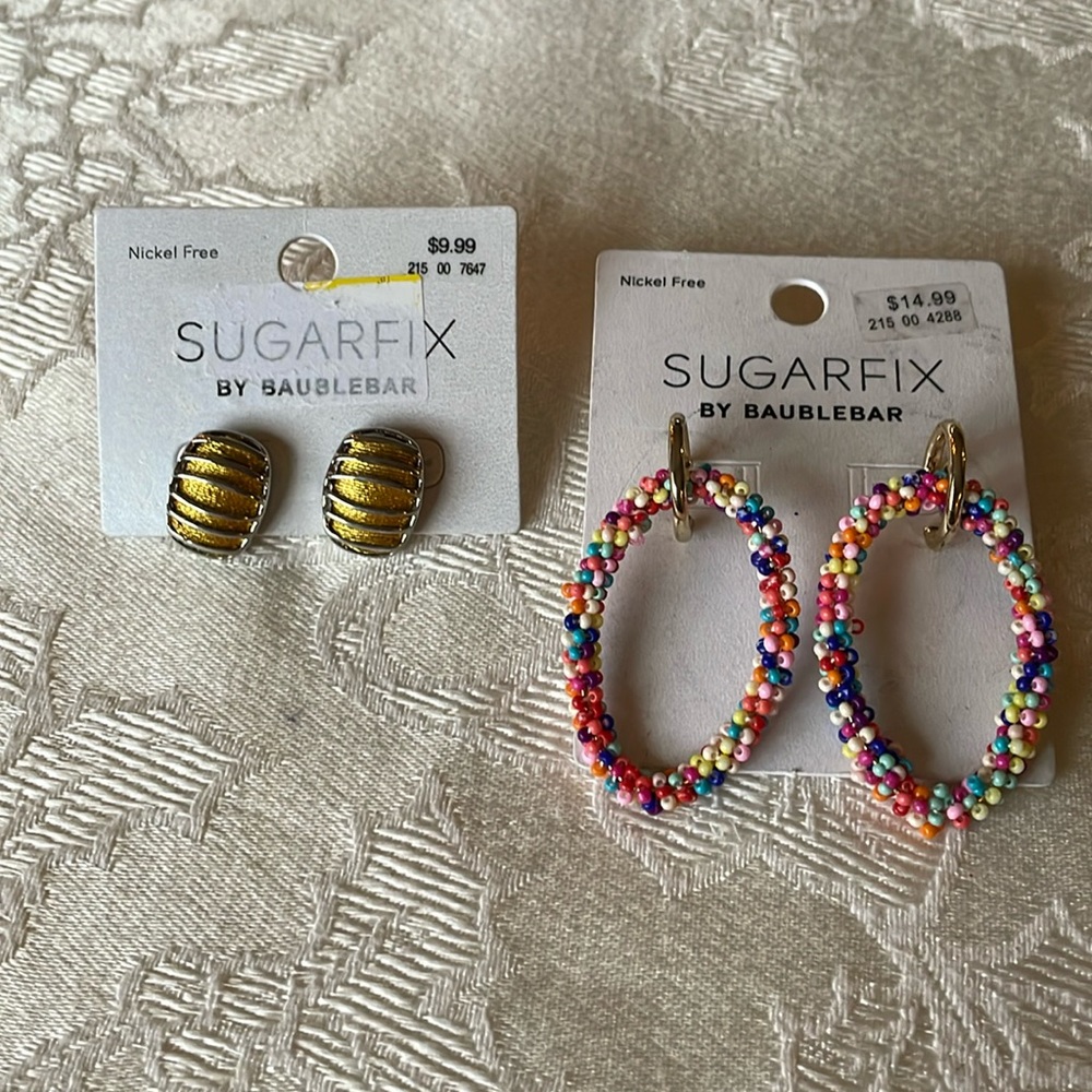 New On Cards Sugarfix Baublebar Pierced Earrings Two Pair